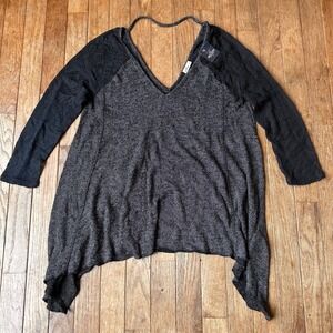 Hollister Y2K Tunic Top Womens Small Lace Sleeve Sharkbite Hem Black Gray Casual